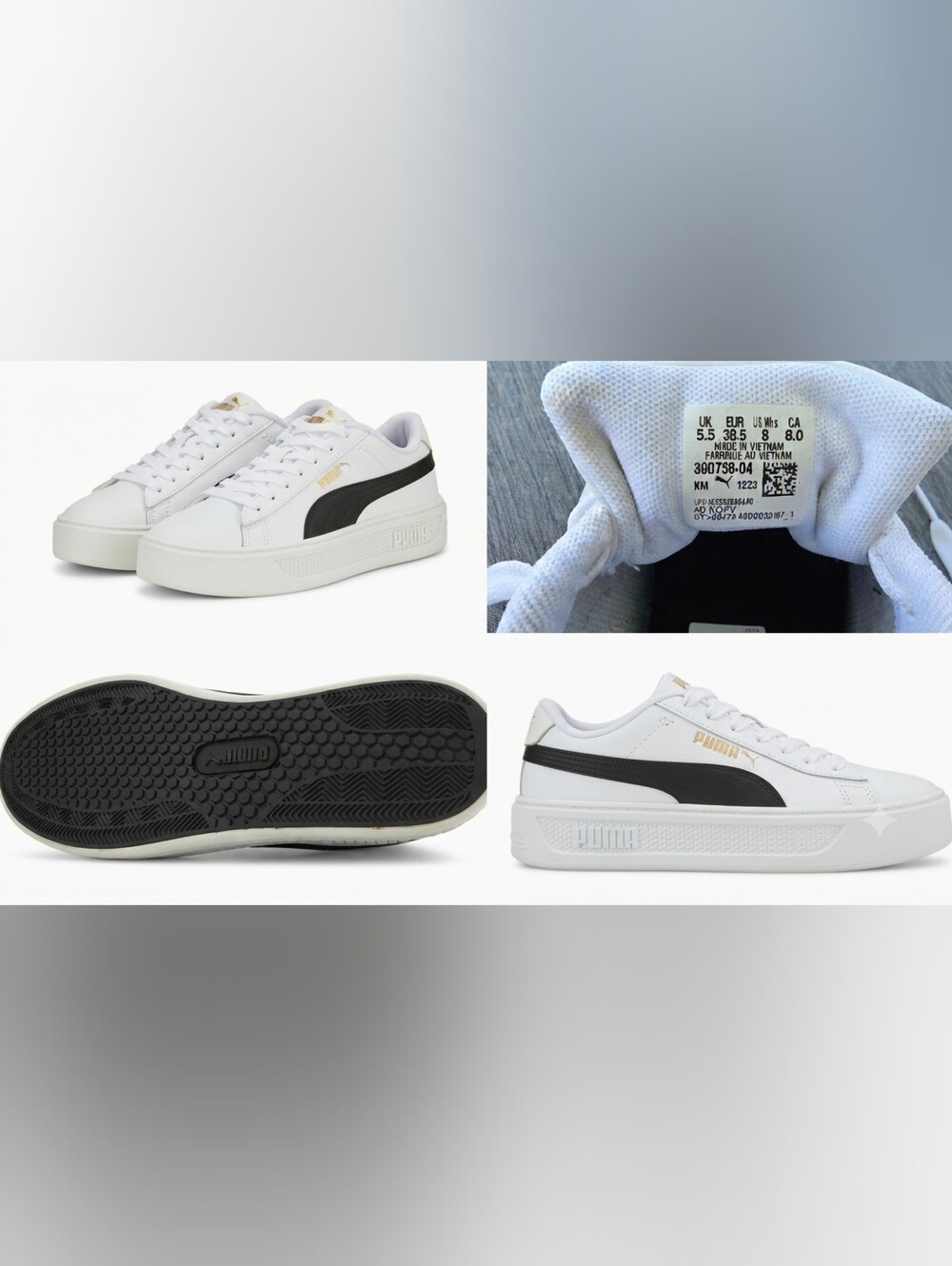 Puma White Black Platform Sneakers with Gold Logo